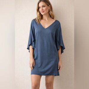 MILLY Silk Butterfly Sleeve Navy Shift Dress Size 8 - quiet luxury classy chic